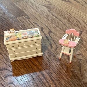 Miniature White Dresser and Pink High Chair Set